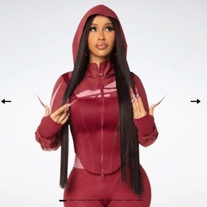 NWOT Reebok A FULL-ZIP CORSET HOODIE DESIGNED WITH CARDI B Burgundy Small red